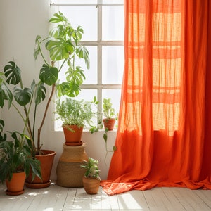Bright orange regular and blackout linen curtains 2 panels Unlined Cotton Blackout lining Medium weight linen Custom size