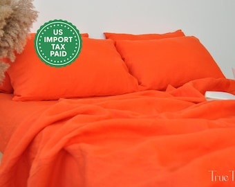 Klar orange linnelakan 1 Lakan Mjukt linnelakan Stentvättat linne Linnelakan