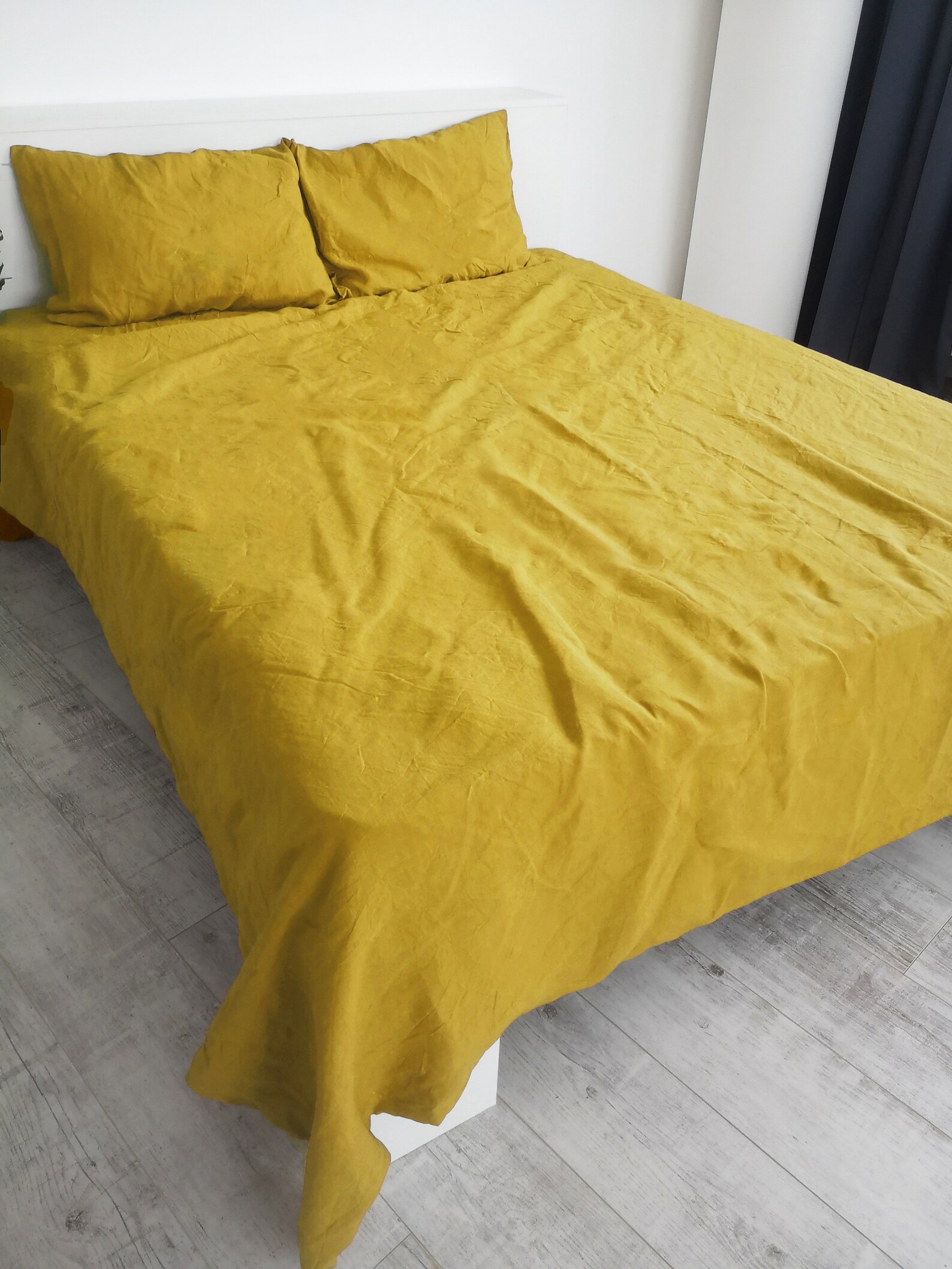 Mustard linen sheet set / 1 flat sheet 1 fitted sheet 2 Etsy