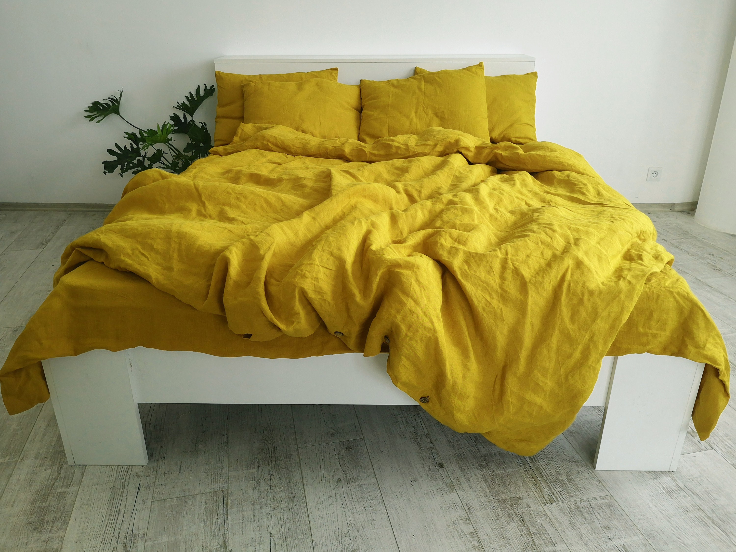 Mustard linen duvet cover set / 1 Duvet cover 2 Pillowcases Etsy