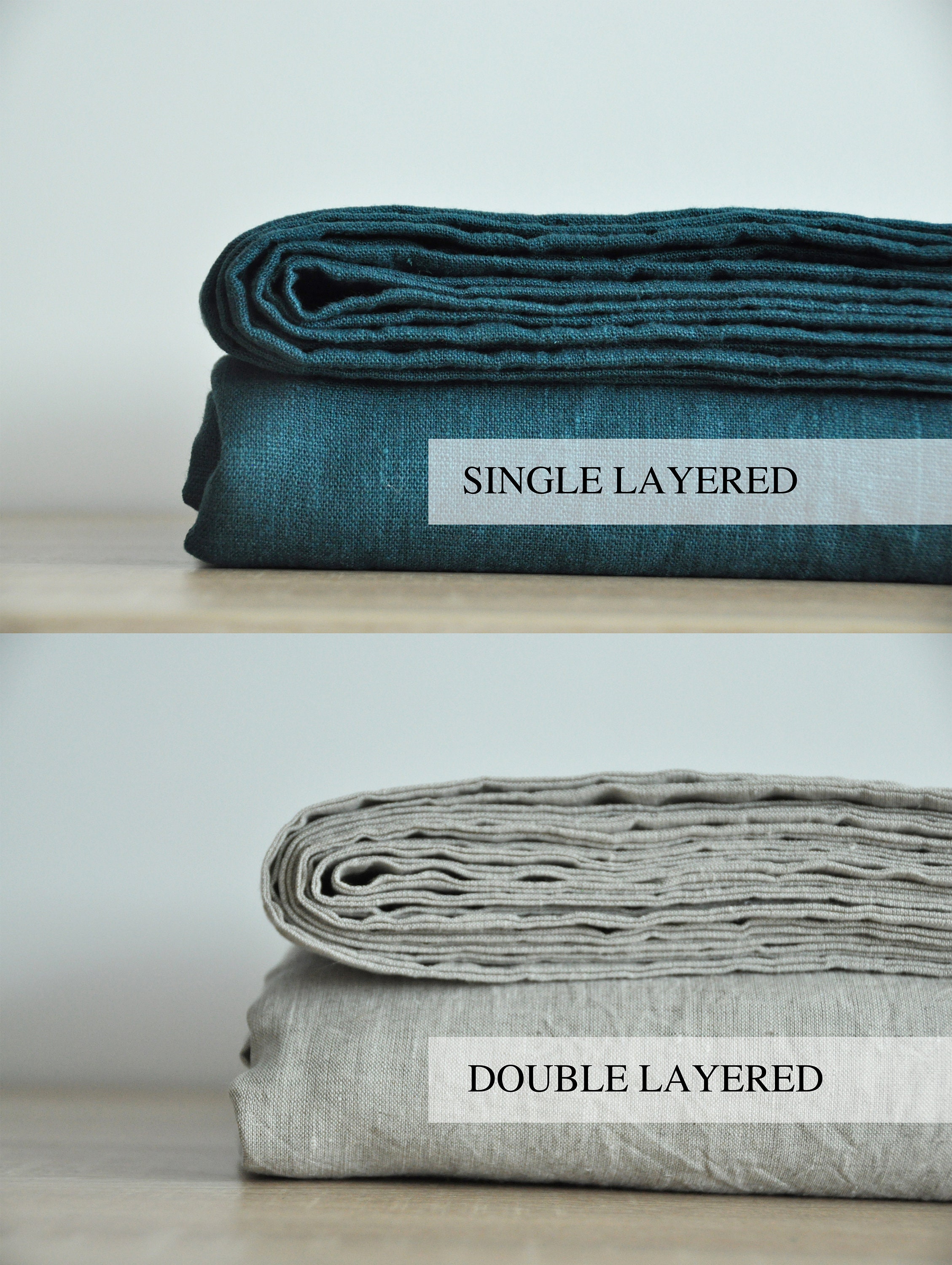 Forest green linen coverlet with or without filling / Softened linen - Picture 3 of 43