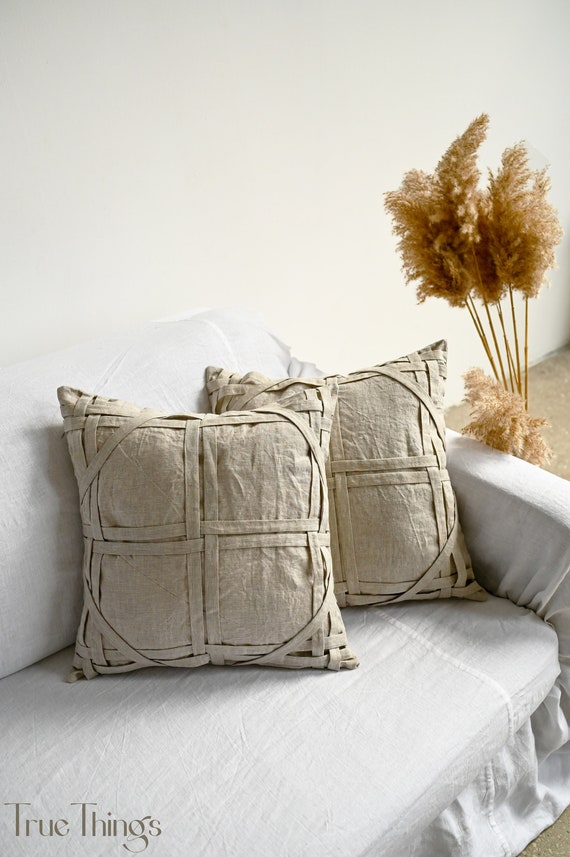Extra long lumbar pillow cover - natural undyed linen (flax)