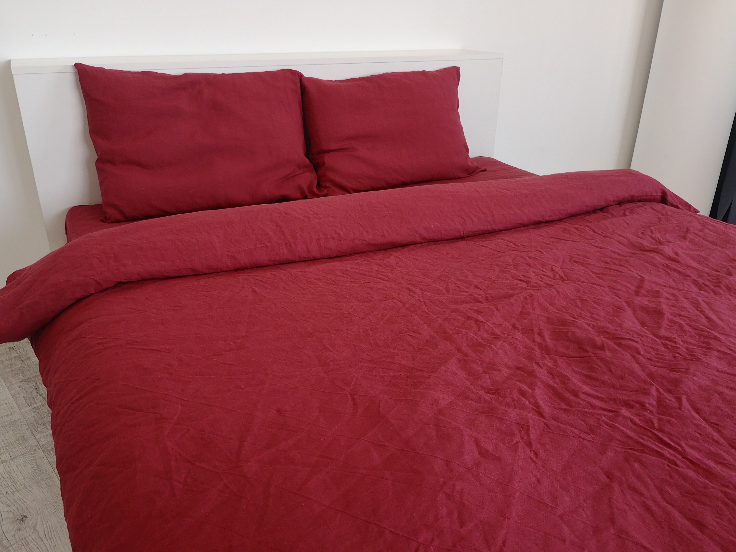 Maroon linen bedding set / 1 Duvet cover 2 Pillowcases / Etsy