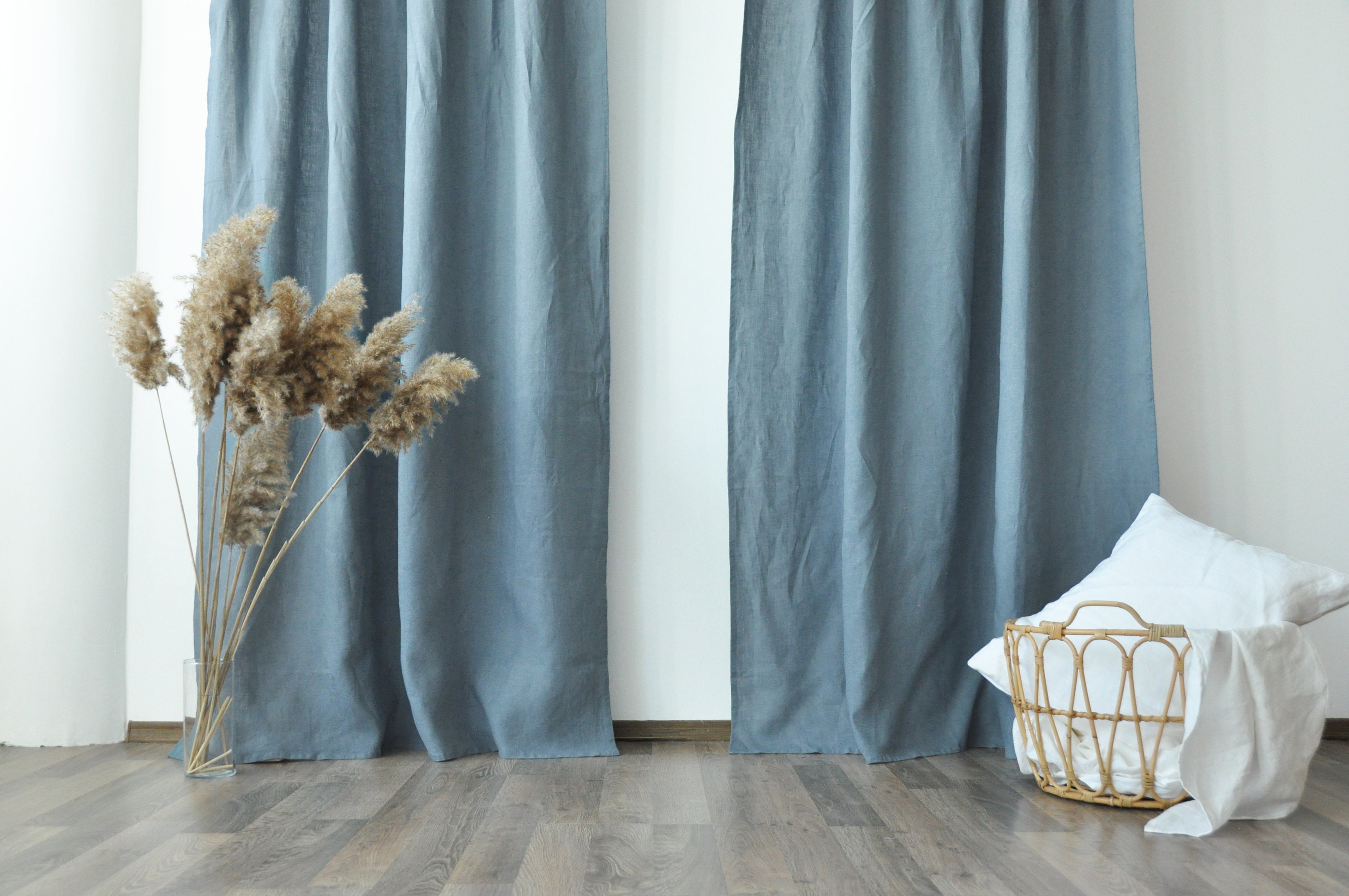 Dusty blue linen curtains / 2 panels / Stonewashed linen Etsy
