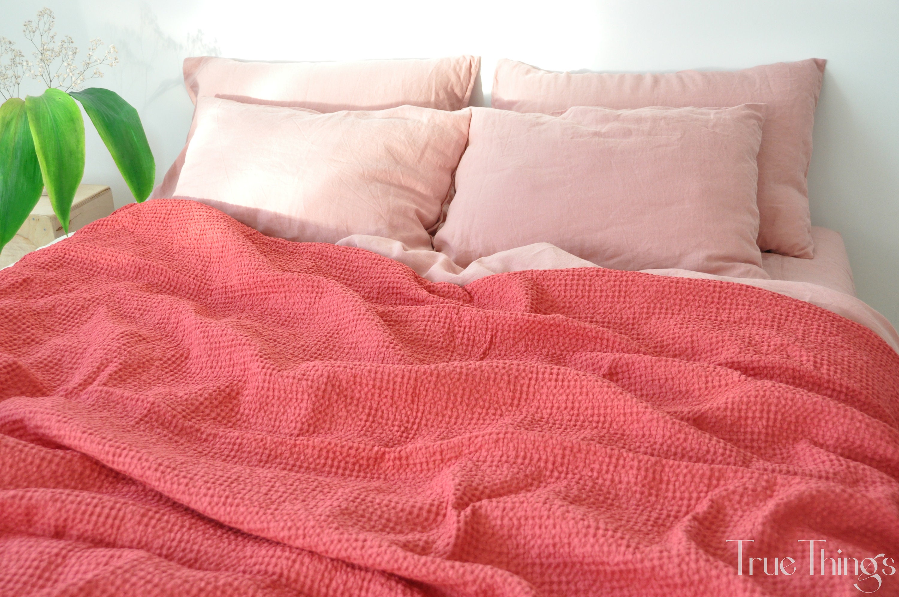 Carmin waffle linen coverlet / Softened linen / Heavy weight - Picture 7 of 64
