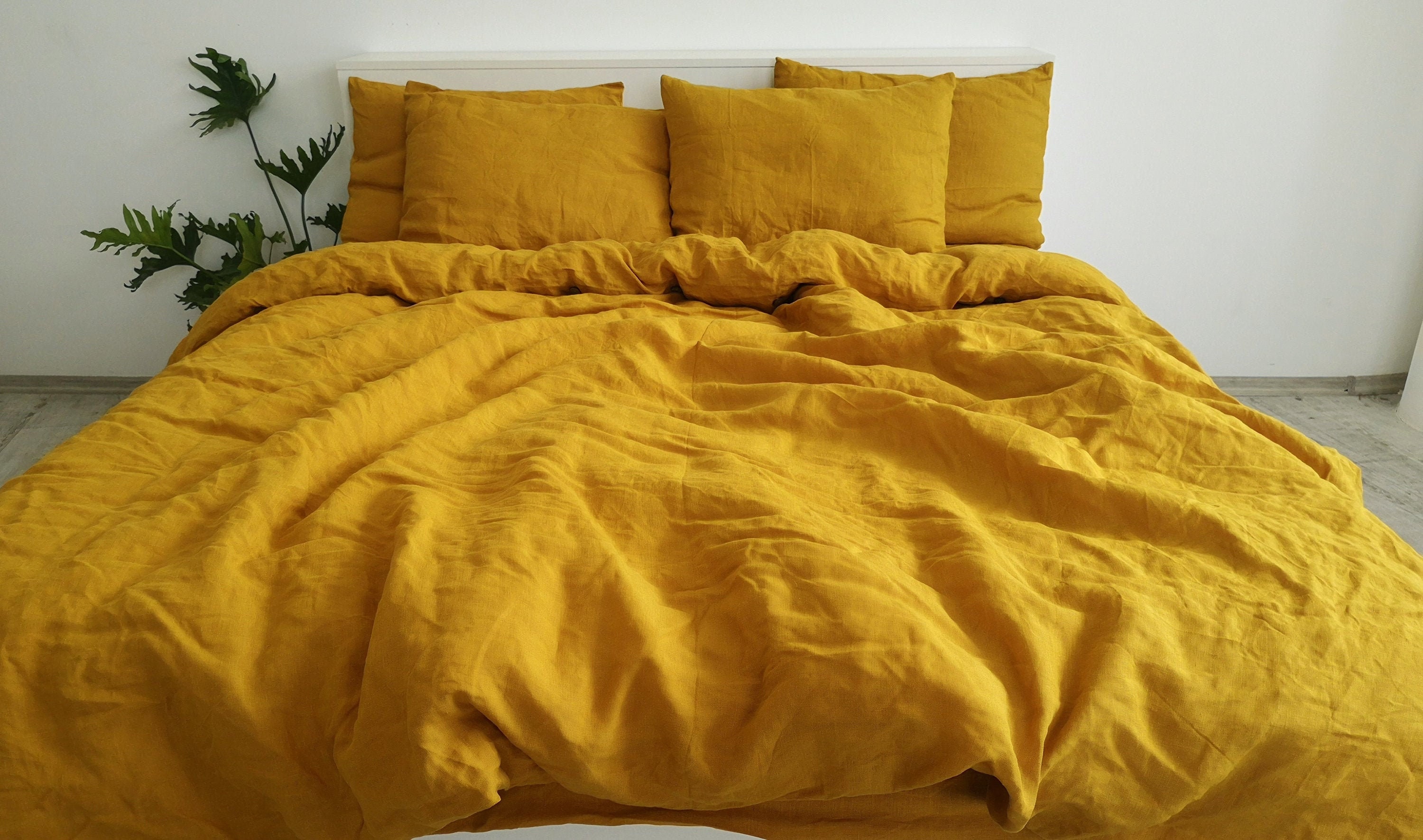 Mustard linen duvet cover set / 1 Duvet cover 2 Pillowcases Etsy