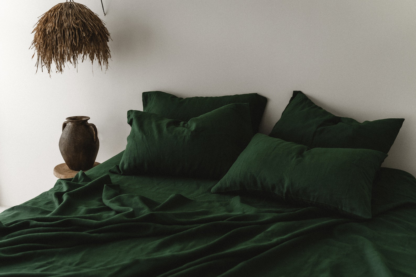 Forest Green Linen Sheet Set / 1 Flat Sheet 1 Fitted Sheet - Etsy