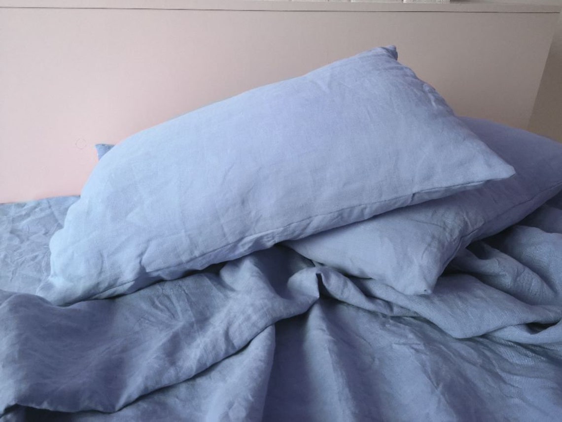 Cornflower blue linen bedding set / 1 Duvet cover 2 Etsy