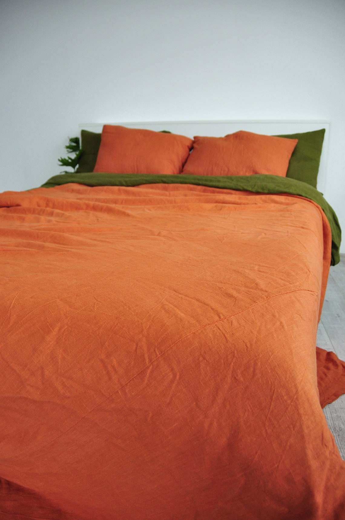 Burnt orange linen bedspread / Heavy weight linen / Rust Etsy