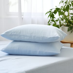 Sky blue Melange linen pillowcase Light blue pillow cover King Queen Standard Euro Decorative Australian, Custom size Envelope closure
