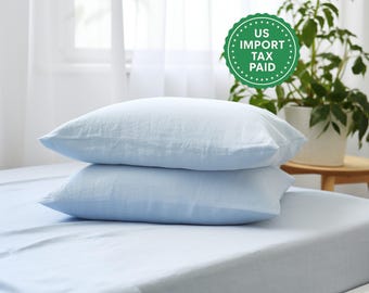 Sky Blue Melange Linen Pillowcase Light Blue Pillow Cover King