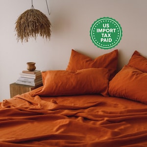 Burnt orange linen pillowcase Burnt orange pillow cover King Queen Standard Euro Decorative Lumbar, Custom size Envelope closure