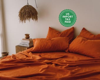 Burnt Orange Linen Pillowcase Burnt Orange Pillow Cover King Queen