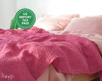 Carmin waffle linen coverlet Softened linen Heavy weight Twin Full Double Queen King California King, Custom size bed cover