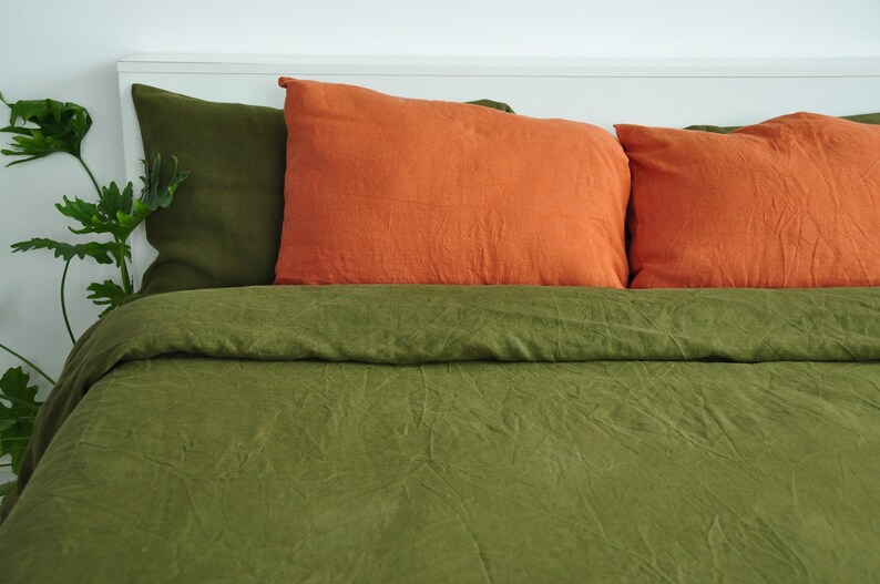 Olive linen pillow cover / Softened Linen pillowcase / | Etsy