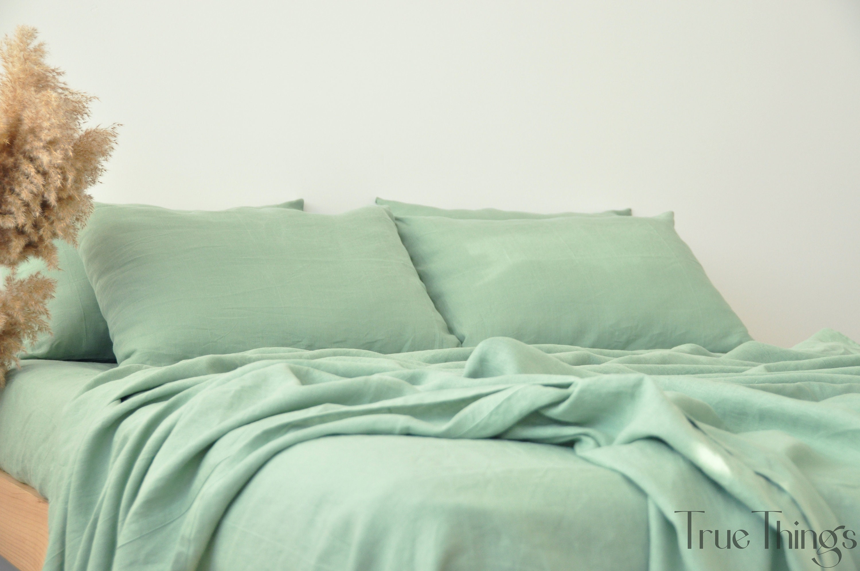 Sage Green Linen Sheet Set / 1 Flat Sheet 1 Fitted Sheet 2 Etsy