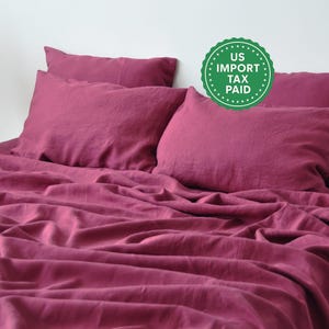 Raspberry linen flat sheet 1 Flat sheet Softened linen sheet Stonewashed linen Red linen bedsheet