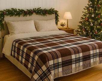 Braun und Beige Halb Wolle Tartan Plaid Decke Weicher, Gemütlicher Überwurf, Warme Wollmischung Bett Plaid für Zuhause oder Sofa