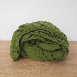 Olive linen fitted sheet 1 Fitted sheet Softened linen sheet Stonewashed linen Linen bedsheet Fitted sheet washed linen