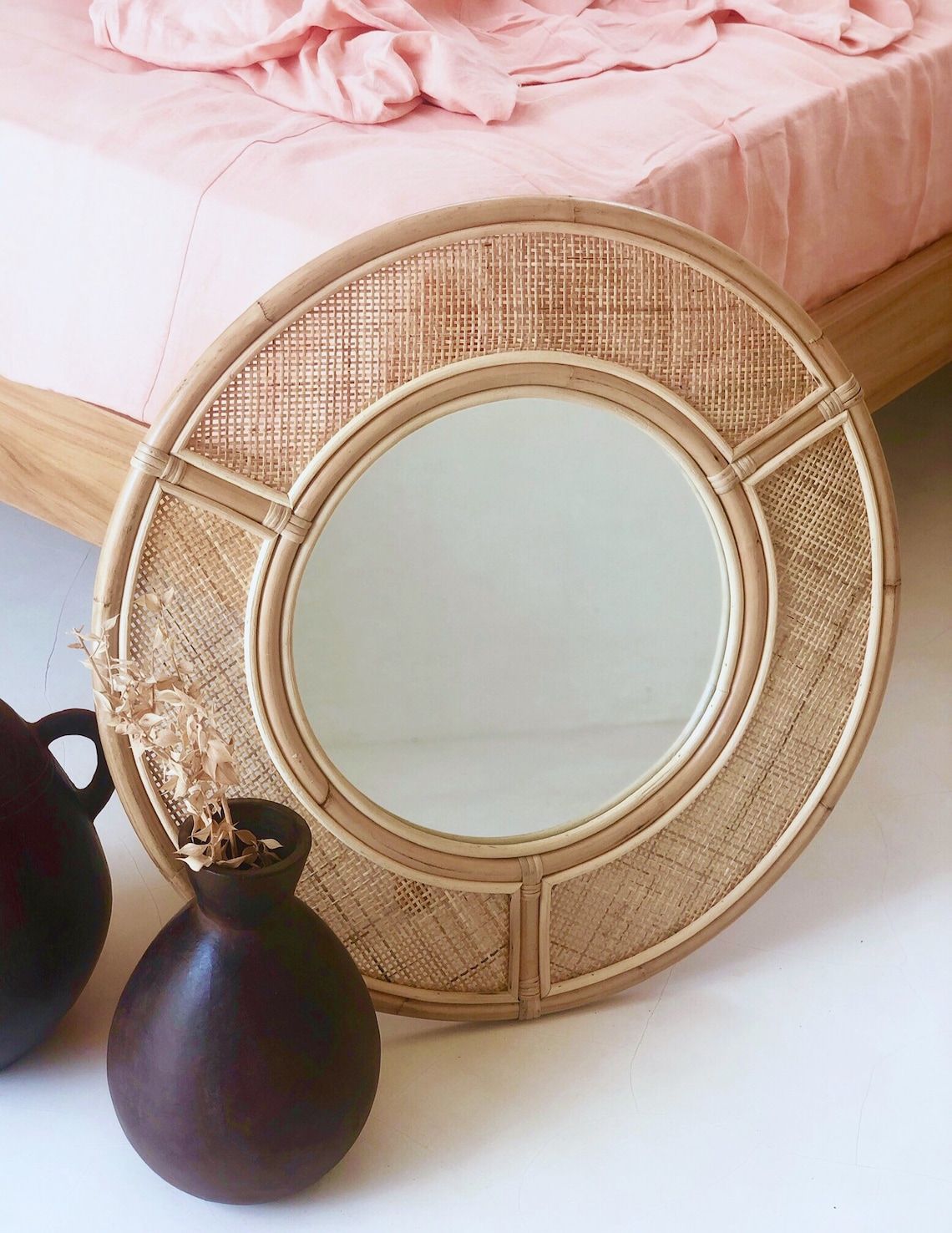 Large Rattan Wicker Mirror / Cane bing Mirror / Bohemian Etsy