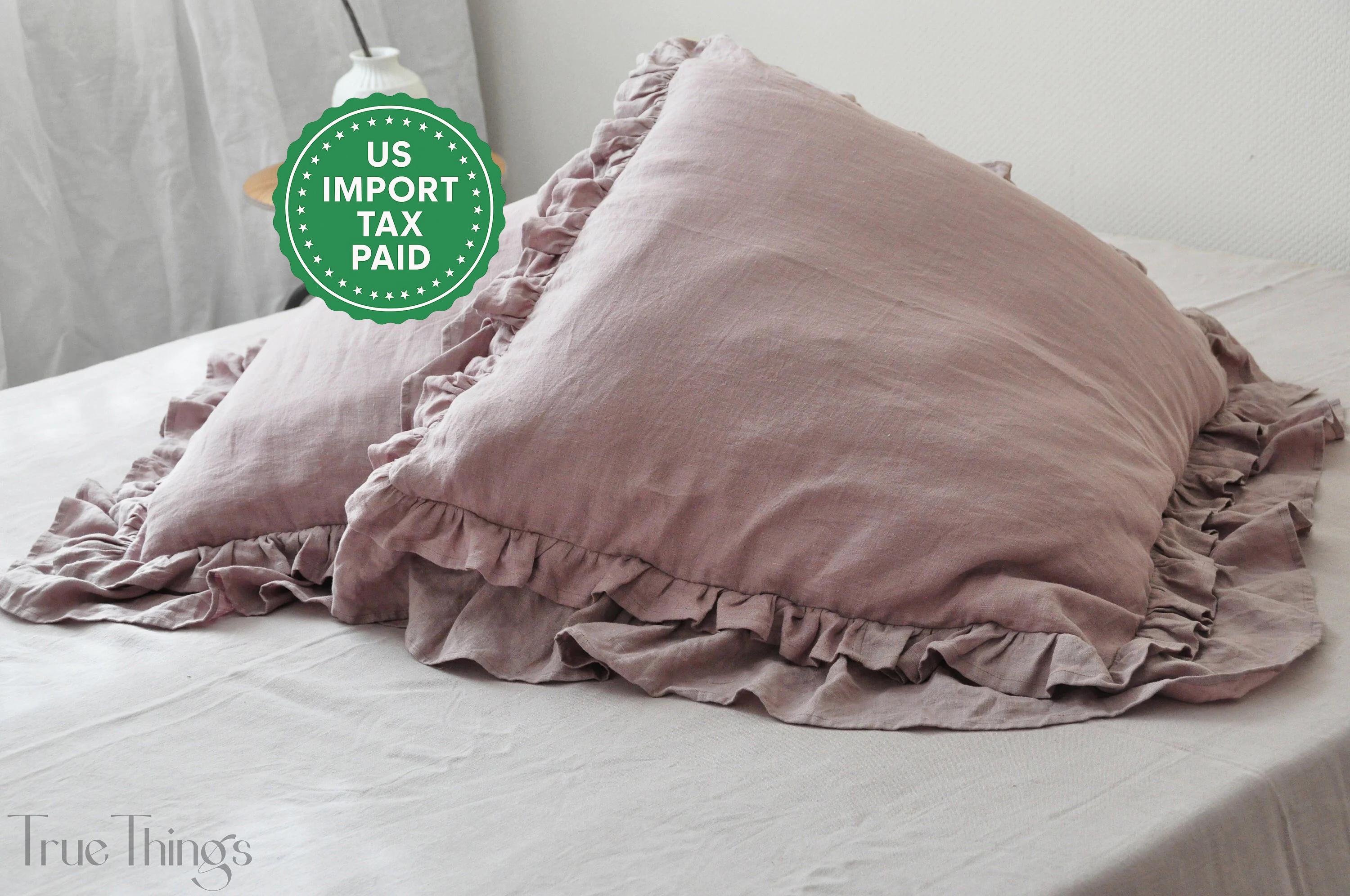 Linen Ruffles Color 60 Colors Double Ruffled Linen Pillow Cover Linen Pillowcase With ...