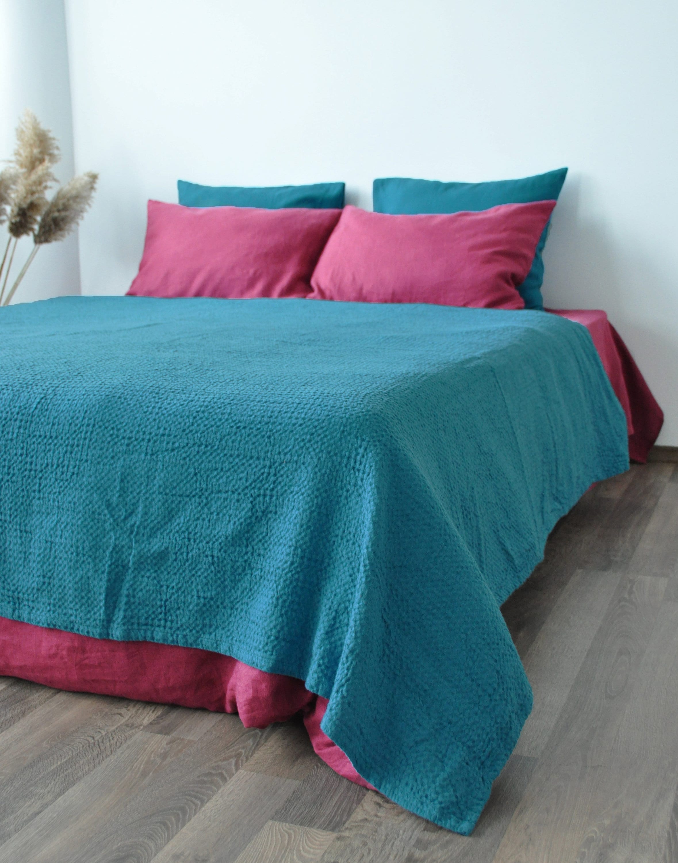 Sea wave waffle linen coverlet / Softened linen / Heavy weight - Picture 6 of 57