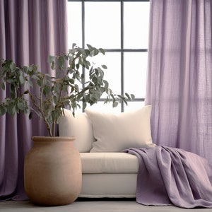 Mauve regular and blackout linen curtains 2 panels Unlined Cotton Blackout lining Medium weight linen Custom size