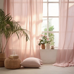 Blush pink regular and blackout linen curtains 2 panels Unlined Cotton Blackout lining Medium weight linen Custom size