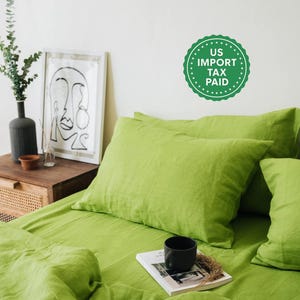 Chartreuse green linen pillowcase King Queen Standard Euro Toddler Decorative, Body, Australian, Custom size Envelope closure