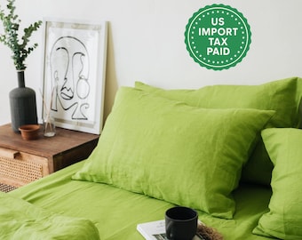 Chartreuse green linen pillowcase King Queen Standard Euro Toddler Decorative, Body, Australian, Custom size Envelope closure