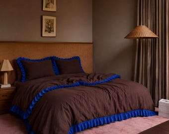 Customizable Linen Duvet Cover Set with Ruffles, European Flax, 60+ Colors