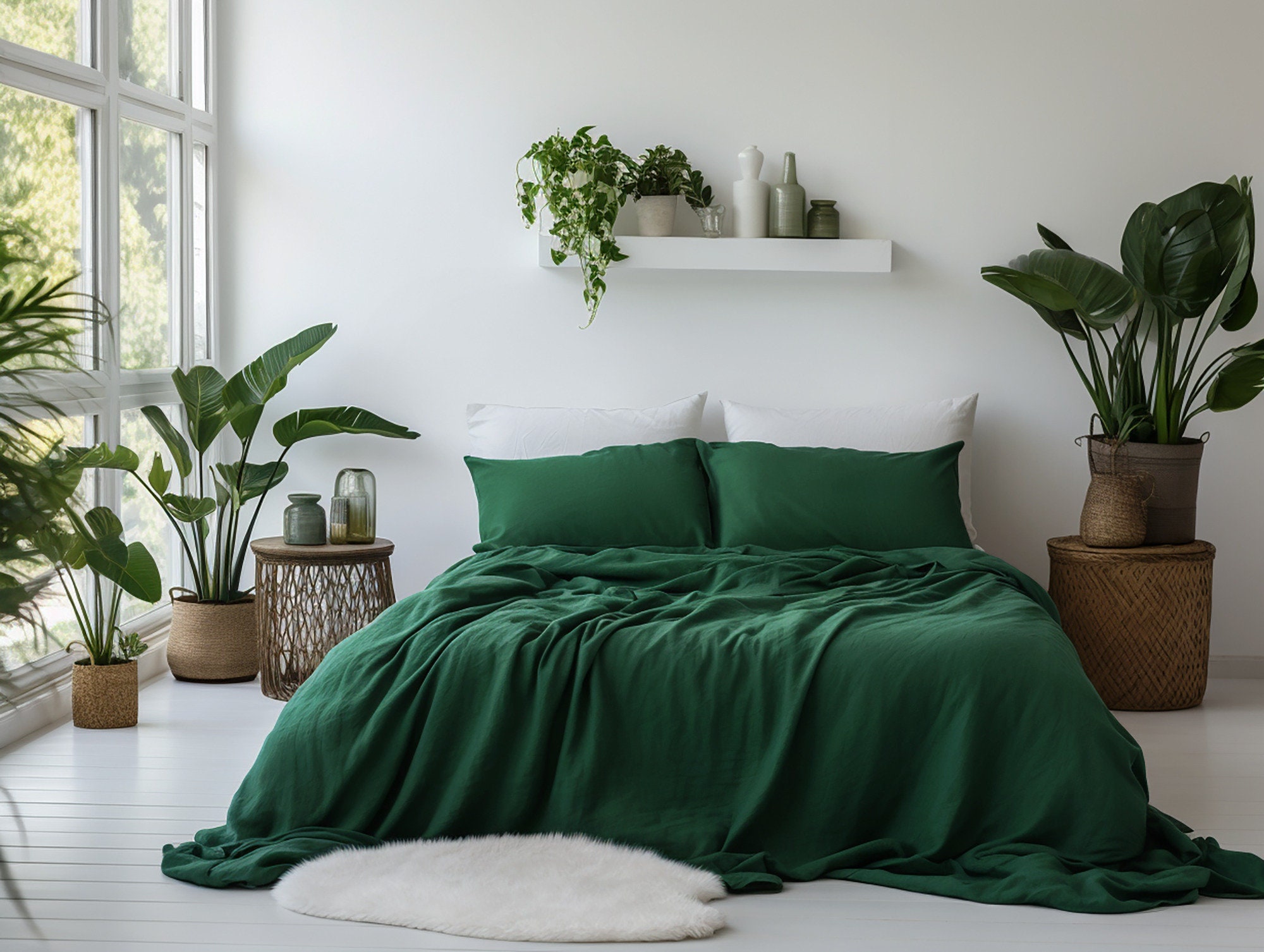 READY TO SHIP Forest Green Softened Linen Coverlet Medium Weight Green Bed Cover Twin Blanket Emerald Green Bed Throw Etsy Canada