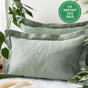 Gray sage linen Oxford sham Green gray sham pillow cover King Queen Standard Euro Decorative Lumbar, Custom size Envelope closure