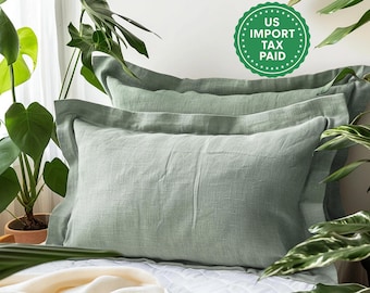 Grått salvia linne Oxford-skinnfodral Grönt grått skinnörngott Kung Queen Standard Euro Dekorativ ländrygg, Anpassad storlek Kuvertförslutning