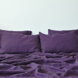 Deep purple linen sheet set 1 flat sheet and 1 fitted sheet and 2 pillowcases Softened linen bedding Stonewashed Purple bedding set image 5