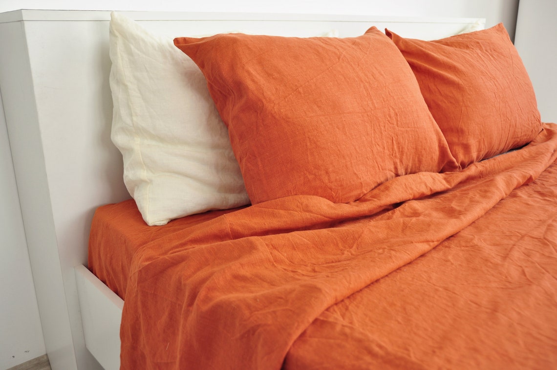 Burnt Orange Linen Flat Sheet / 1 Flat Sheet / Softened Linen Etsy UK