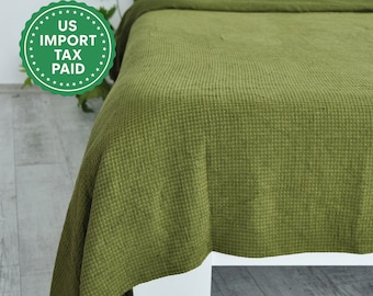 Olivfärgat våffellinneöverkast Kraftigt våffellinneöverkast Linneöverkast Enkelsäng Dubbelsäng Queen King