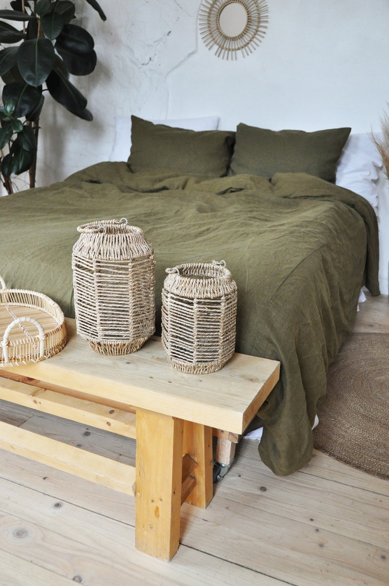 Dark olive green linen duvet cover / 1 duvet cover / Softened Etsy