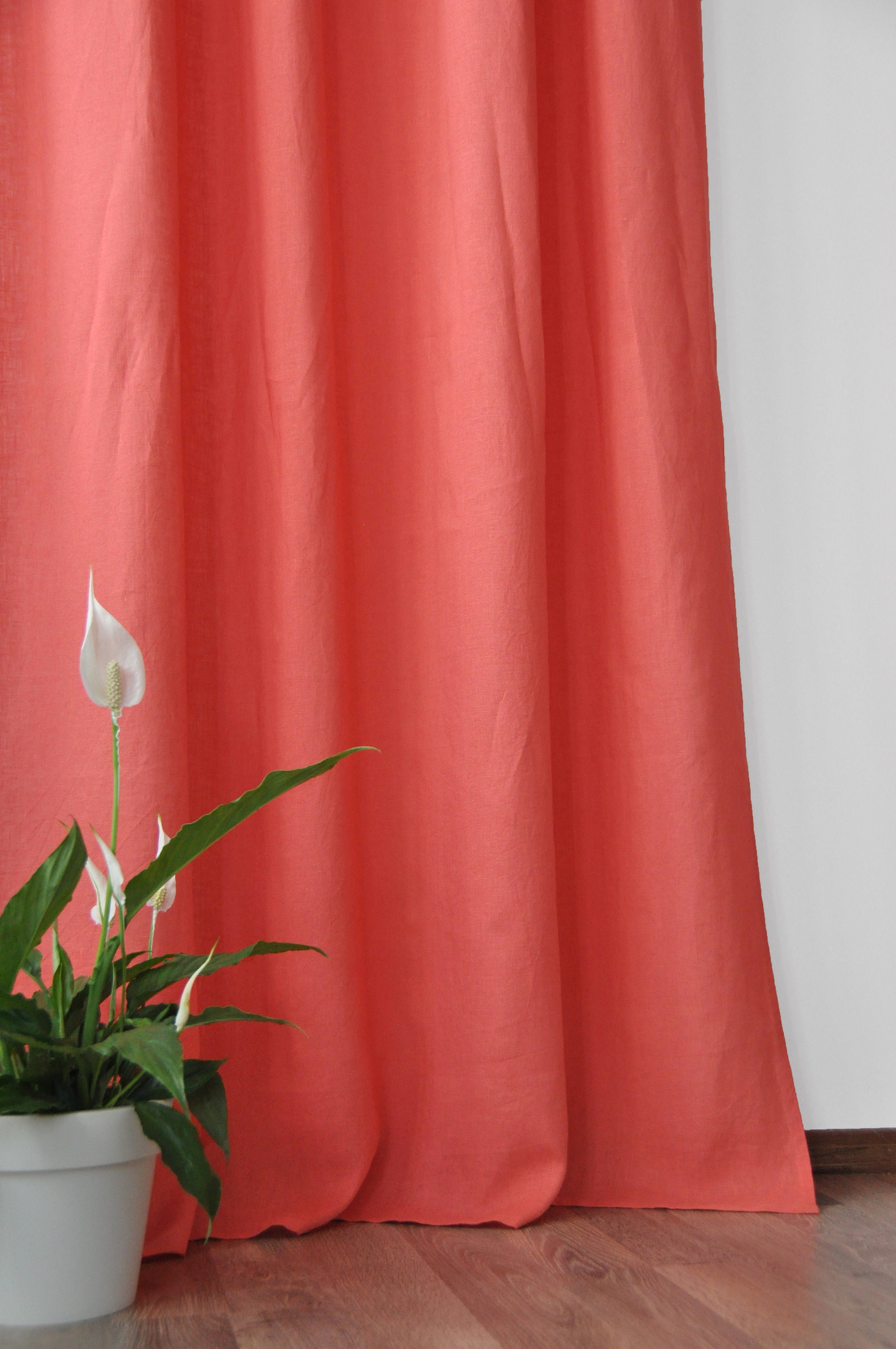 Coral linen curtains / 2 panels / Stonewashed linen curtains / Etsy