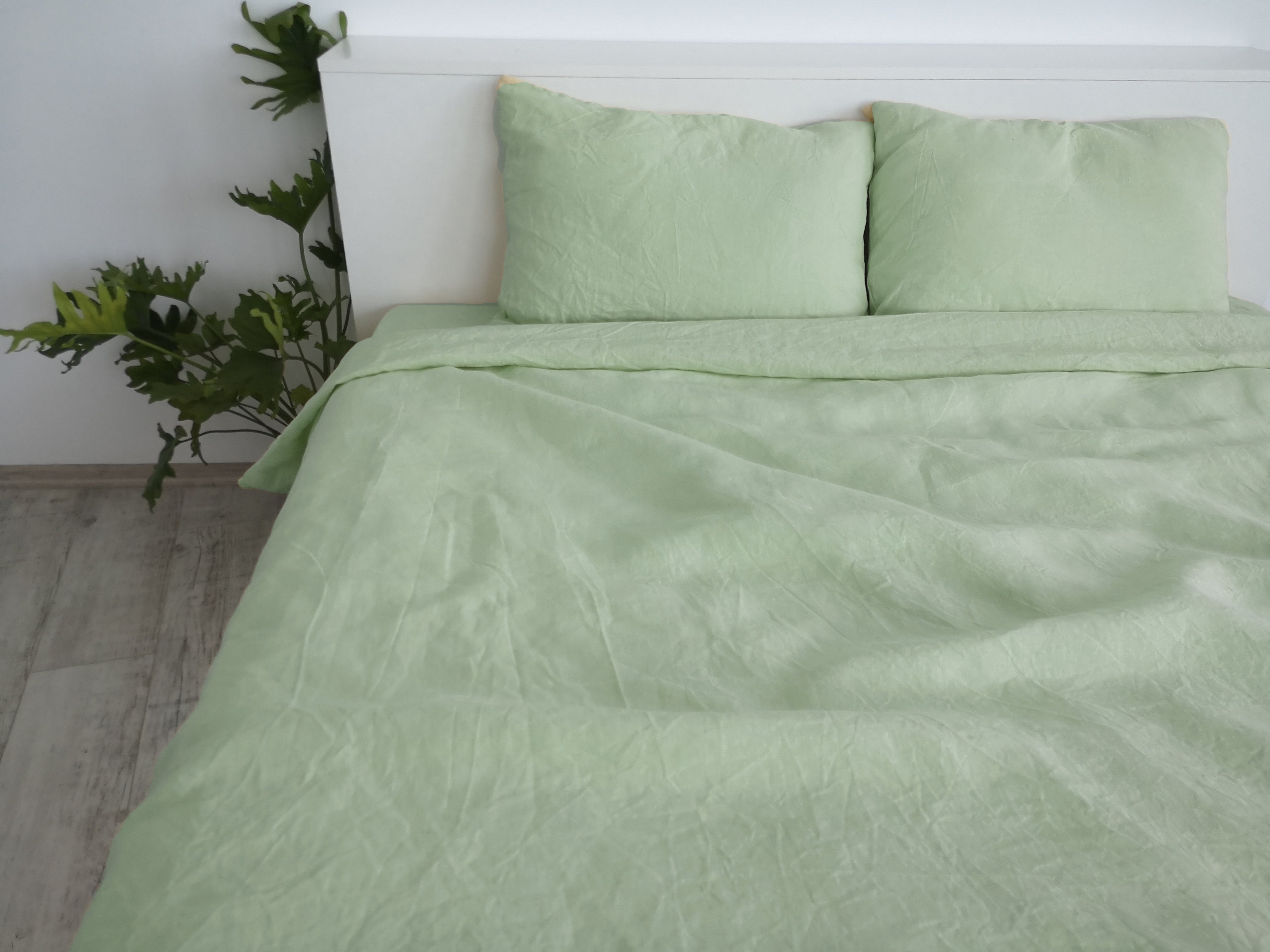 Sage green linen bedding set / 1 Duvet cover 2 Pillowcases / Etsy