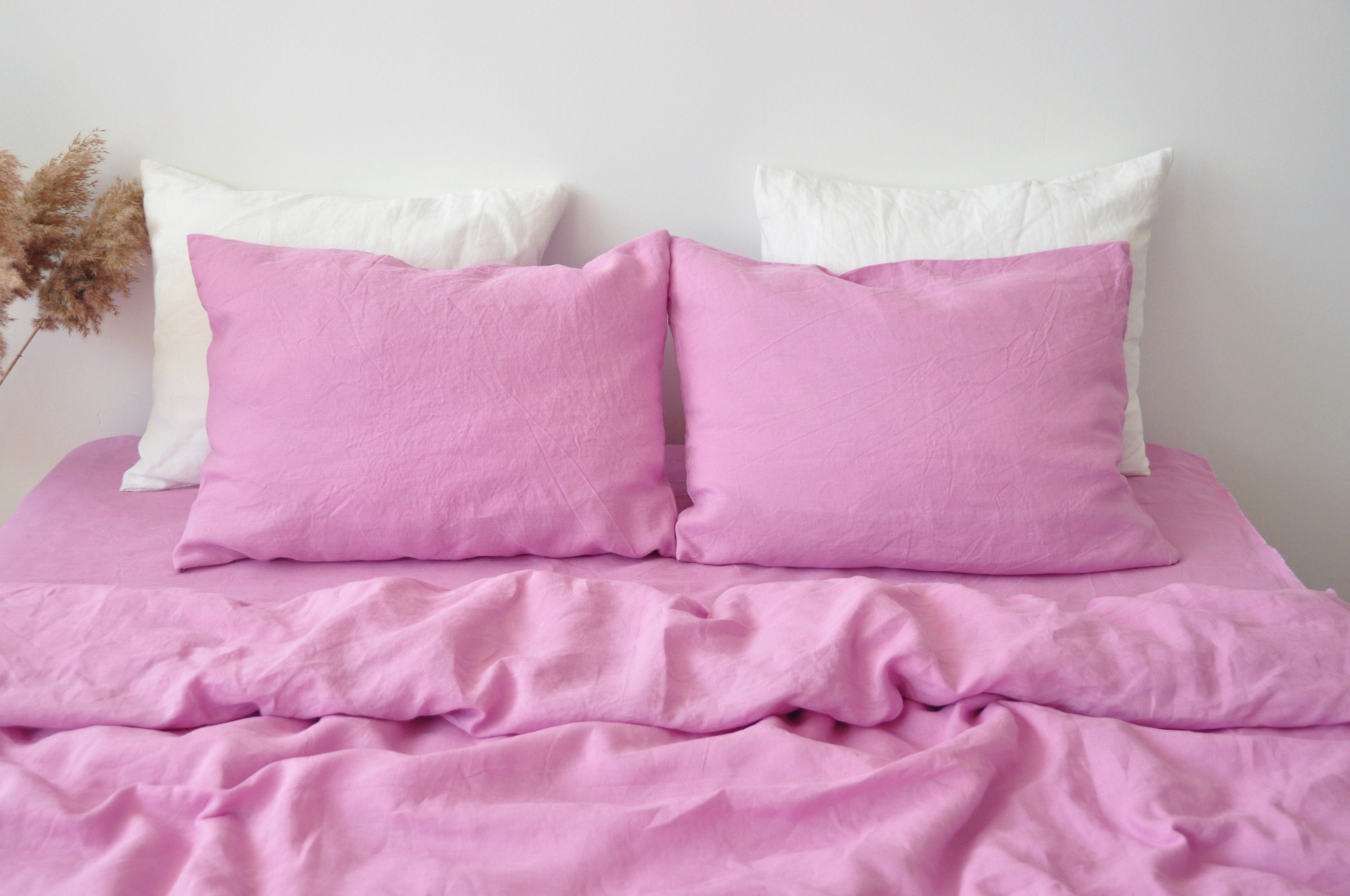 Bubble gum linen bedding set / 1 duvet cover 2 pillowcases / Etsy