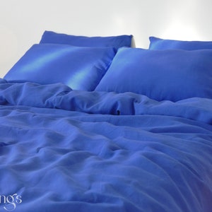 Royal blue linen duvet cover 1 duvet cover Softened linen Comforter cover Coconut buttons Ribbon ties Hidden closure Stonewashed image 5