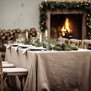 Undyed rectangle linen tablecloth Christmas theme round square tablecloth Beige rustic linen table cloth Stonewashed linen Custom sizes