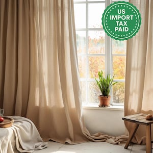 Caramel regular and blackout linen curtains 2 panels Unlined Cotton Blackout lining Medium weight linen Custom size