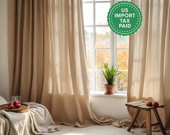 Caramel regular and blackout linen curtains 2 panels Unlined Cotton Blackout lining Medium weight linen Custom size