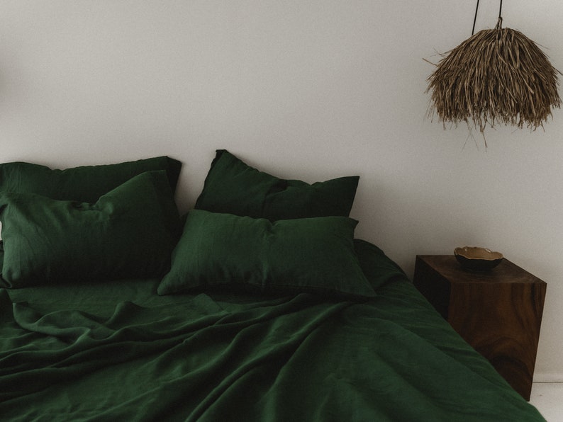 Forest Green Linen Pillow Cover Emerald Green Linen Etsy