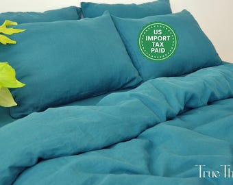 Teal linen pillow cover Softened Linen pillowcase Standard Queen King Custom size pillow case in Olive Envelope closure type