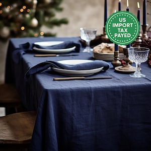 Indigo rechthoek linnen tafelkleed kerstthema rond vierkant tafelkleed Blauw rustiek linnen tafelkleed Stonewashed linnen Aangepaste maten