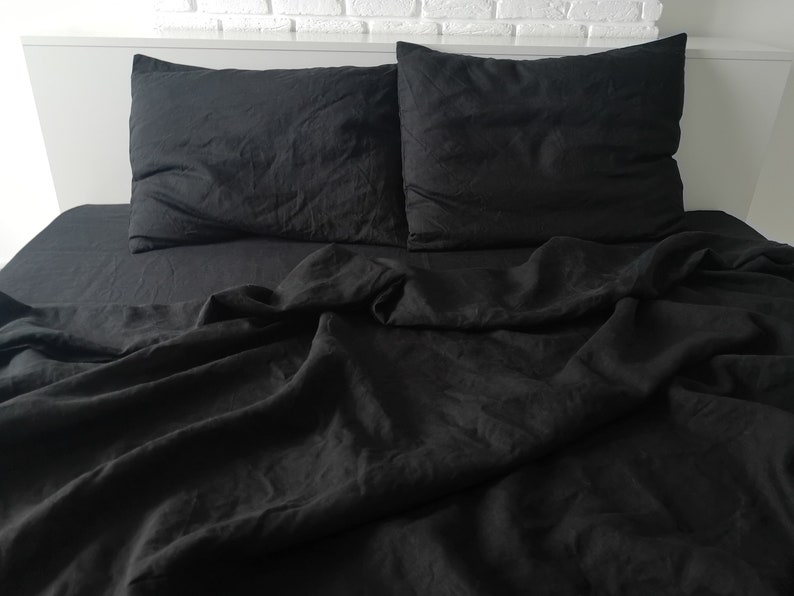 Black Linen Fitted Sheet / 1 Fitted Sheet / Softened Linen Etsy