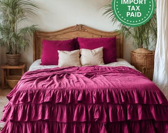 60 colors linen triple ruffled bedding set Duvet cover and 2 pillowcases with ruffles Softened linen Comforter cover set Quilt cover set